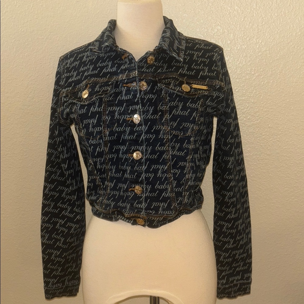 Baby Phat Black Script Denim Jacket with Gold Accents